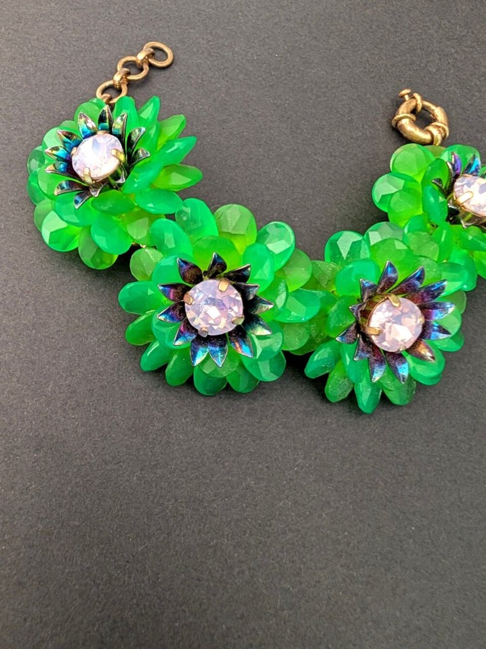 J.Crew bright green resin zinnia flower statement bracelet - Picture 7 of 12